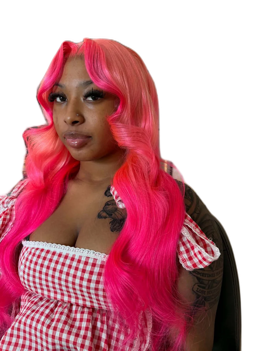 Vibrant pink wavy lace install by HairByNiyia